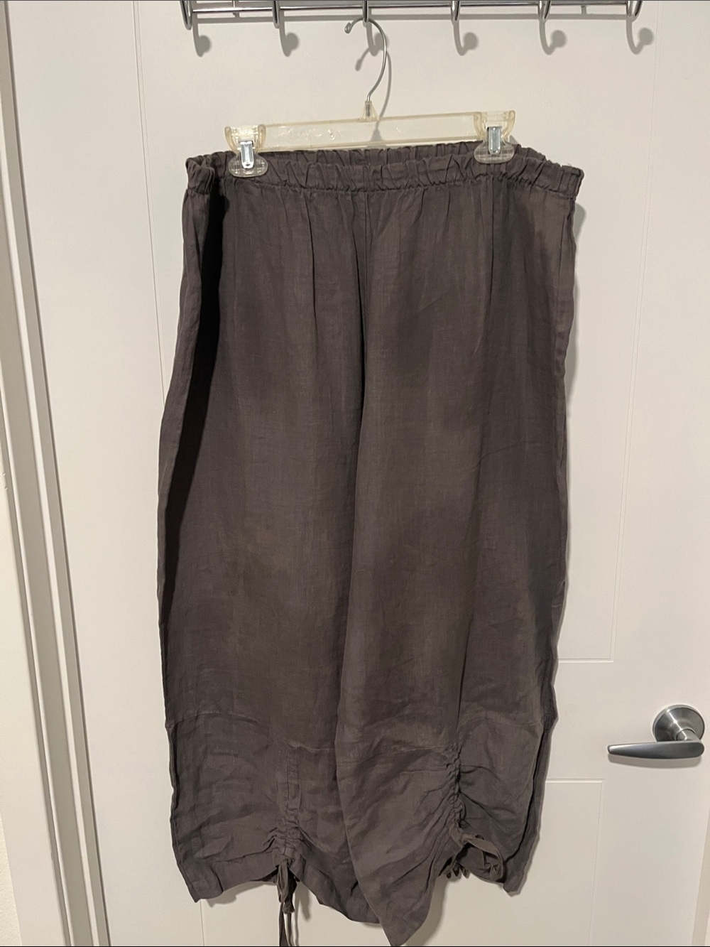Bryn Walker 100% Linen Gray Cropped Ties Wide Leg Pants Bohemian Coastal